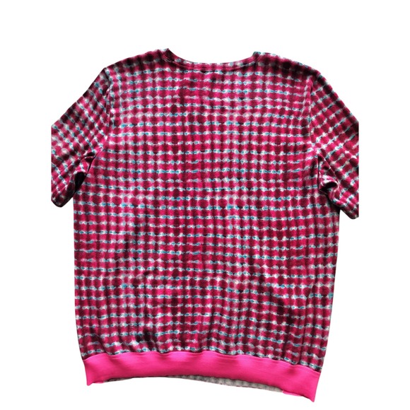 Tory Burch Women's Red/Pink Sondra Knit Pattern Short Sleeve Designer Top Sz L - Picture 5 of 10